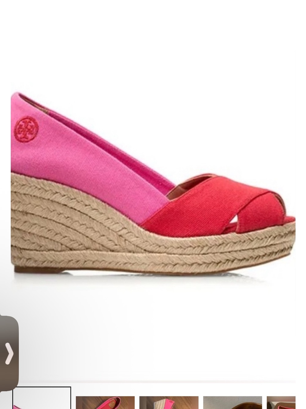 Tory Burch Pink and Red Canvas Espadrille Wedges 8
